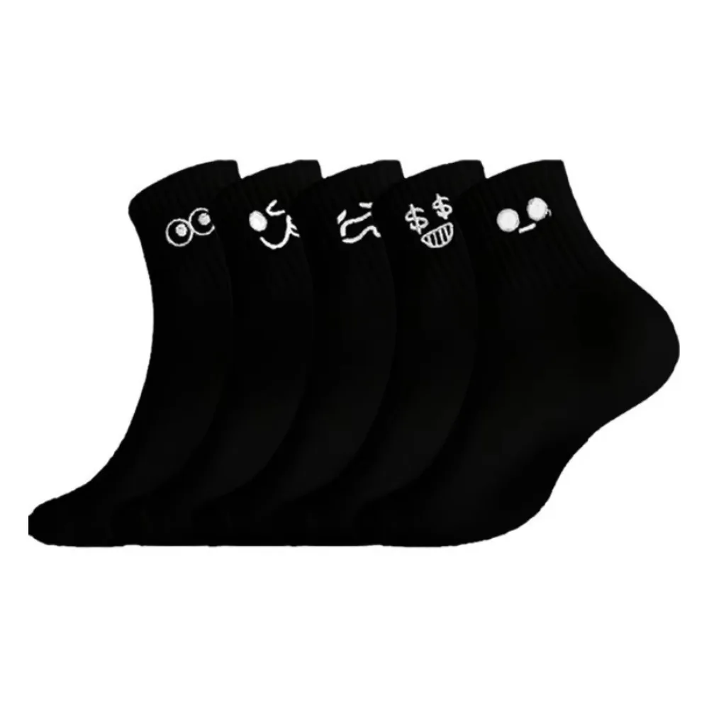 Embroidery Facial Socks Breathable Skin Friendly Mid-calf Socks Anti-slip Soft and Comfortable Smiling Face Printed Socks