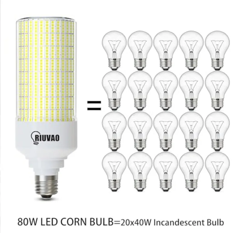 RIUVAO Led Corn Light Bulb 2 Pack, 800W Equivalent 5000K Daylight 12000Lm Super Bright E26/E39 Base 80W Led Bulbs, Replace Meta - view 5