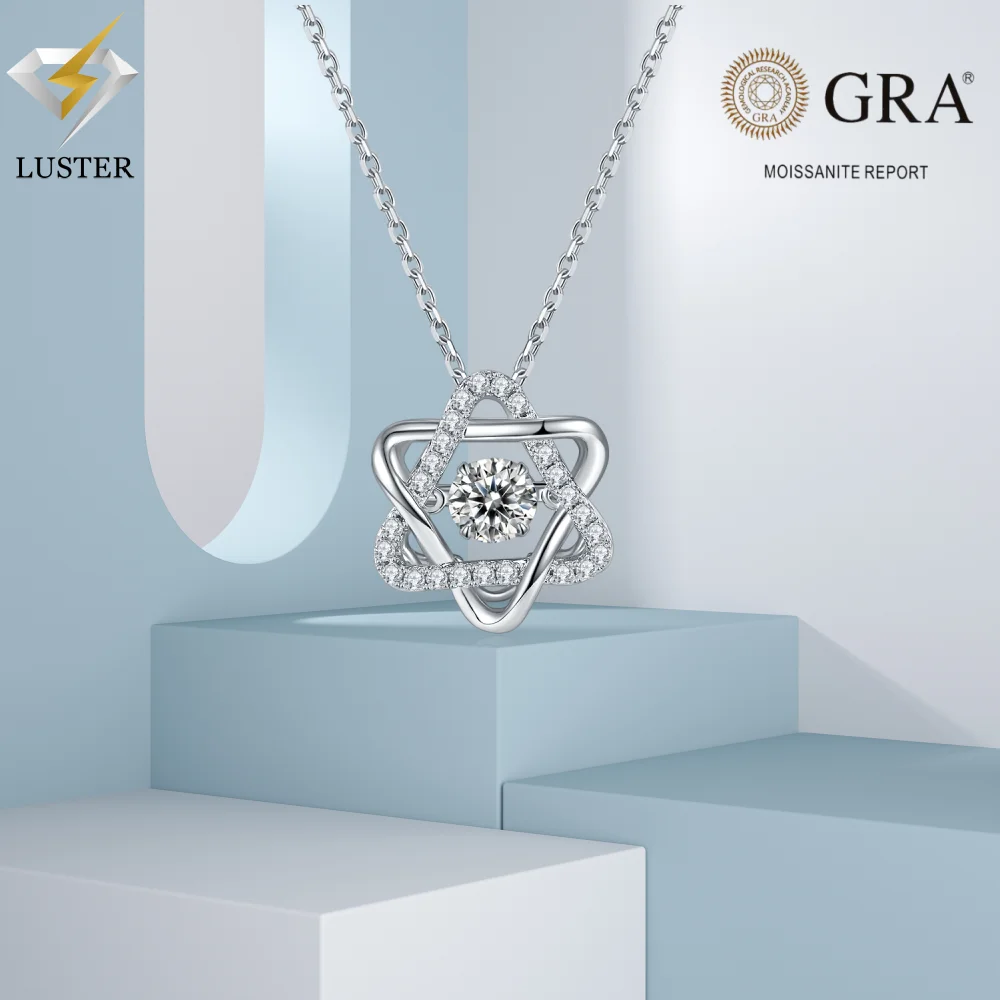 LUSTER Moissanite Pendant Necklace  D Color 925 Sterling Silver 18K White Gold Plated Diamond Test Passed Jewelry Gift for Women
