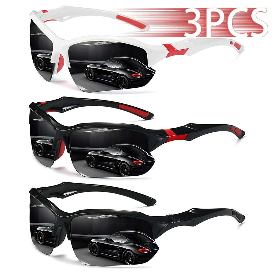 

3 PCS Fashion Vintage Half Frame Fishing Cycling Sports Sunglasses Men Women Running Mountainering Sport Man UV400 Eyewear
