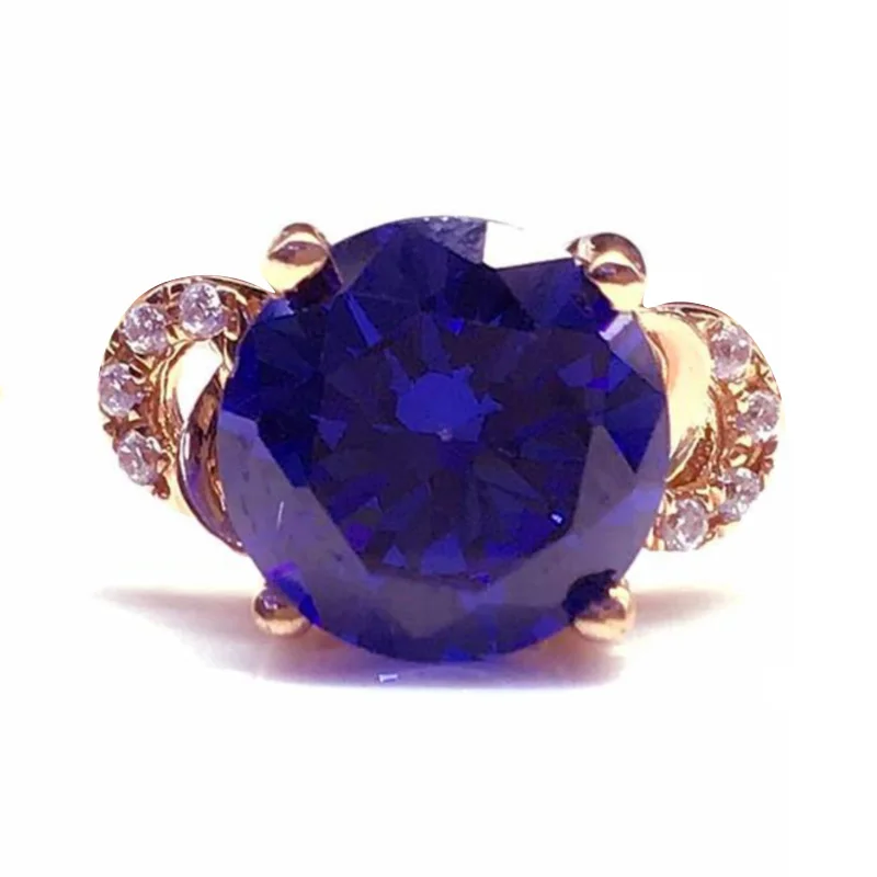 585 Purple Gold Plated 14K Rose Gold Exquisite Fashion Blue gemstone rings for women Classic luxury Engagement Jewelry