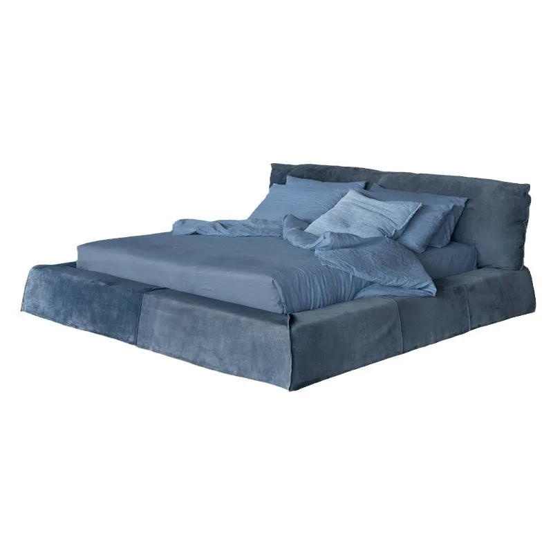 

Italian minimalist matte full leather bed Italian light luxury master bedroom large flat bed