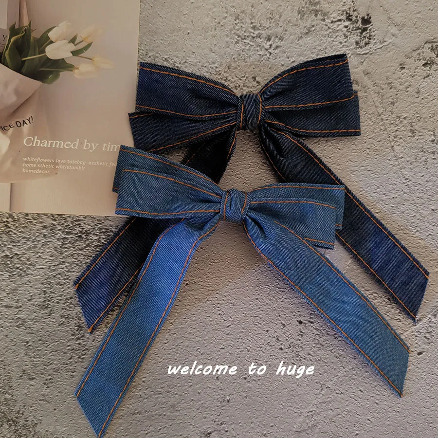 

Good Quality Advanced Classic Denim Bow Hair Clip for Girls Women's Spring Hairpin Romantic Simple Design Hair Accessory
