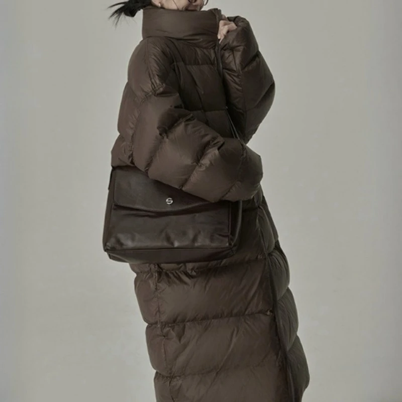 

Maillard Big Quilt Down Jacket White Duck Down Collar Extended Over The Knee Coat for Female Students