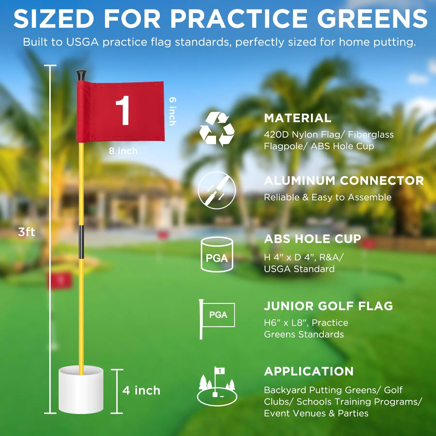 Golf Green Flag Pole Hole Cup Set Golf Practice Range Accessories Golf Flag Pole Banner Golf Hole Cup