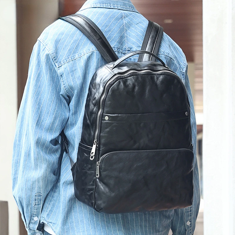 Chikage High Quality Simple Leisure Leather Backpack Large Capacity Computer Bag Multi-function Exquisite Leather Men's Bag