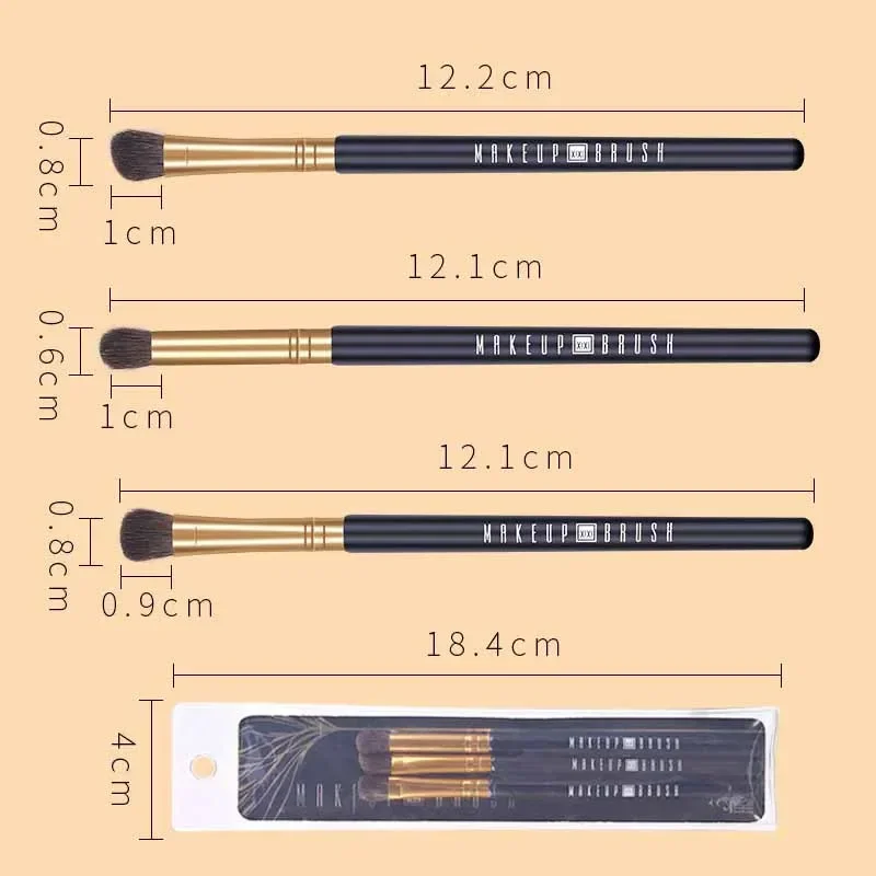 3Pcs Professional Eye Makeup Brushes Set Black Gold Cosmetic Eye Shadow Brushes Fiber Hair Tapered Blender Crease Brush Kits