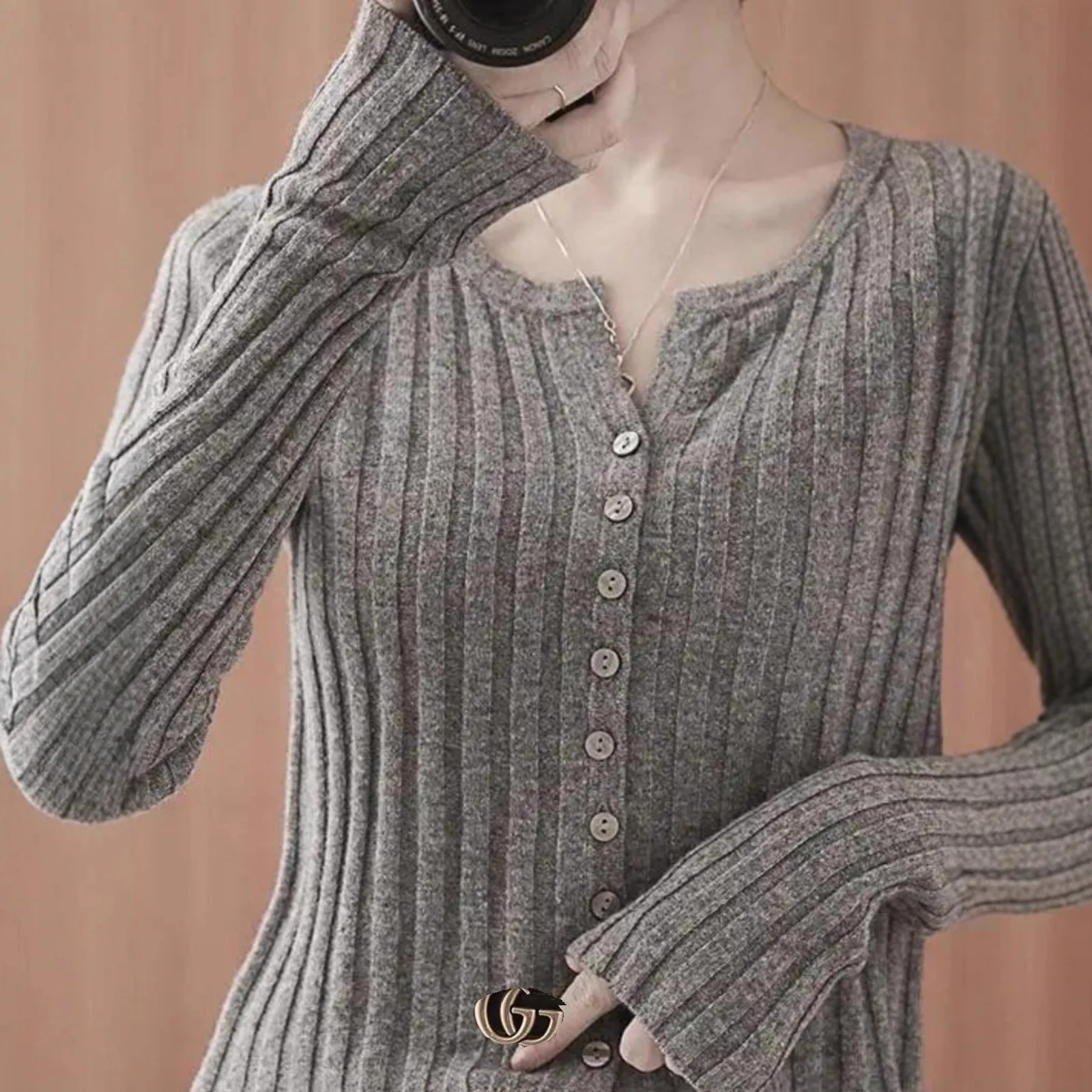 Women's Long Sleeve round Neck Slimming Outerwear Trendy Autumn Winter Sweater Top Soft Knitted Short High Waist Open Cardigan
