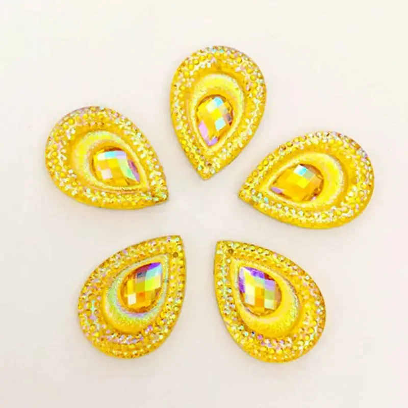 DIY 40pcs AB resin peacock eye drop shaped rhinestone wedding decoration 2 hole resin drill -B25