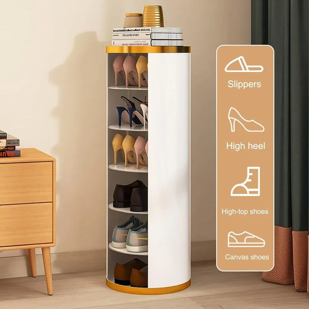 خزانة أحذية دوارة 360 درجة، رف أحذية دوار ممتاز مع أبواب، مع أرفف قابلة للتعديل (الحجم: 39 * 105 سم / 15 * 41 بوصة)