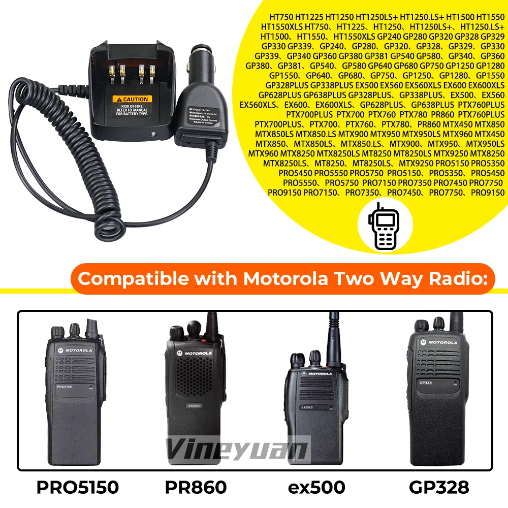 RLN4883 RLN4883B Vehicle Travel Charger for Motorola GP328 GP340 GP360 GP388 HT750 HT1250 PRO5150 PRO5350 PRO7150 MTX960 Radios