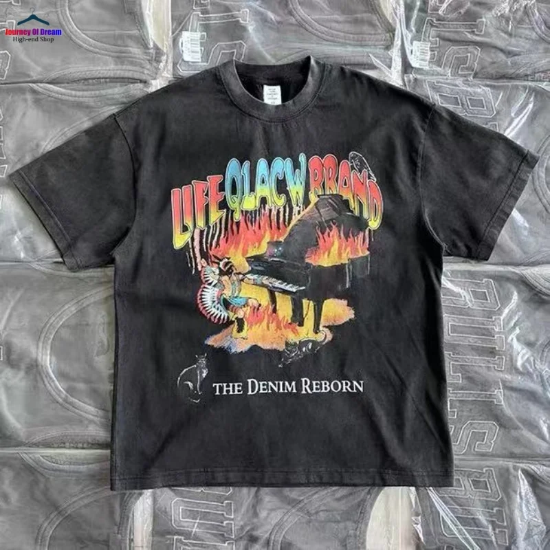 

Уличная одежда, летняя мужская и женская свободная черная футболка с потертым принтом в стиле ретро, летняя мужская и женская футболка