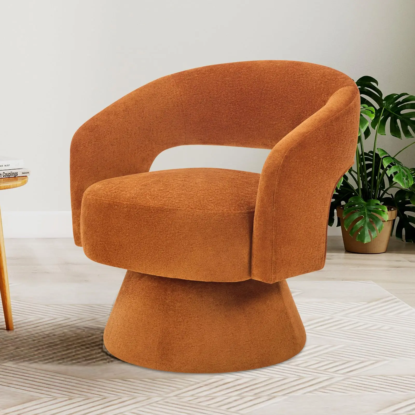Swivel Barrel Chair, Velvet Accent Armchair 360 Degree Swivel Club Chair for Living Room Bedroom Reception Room, 1