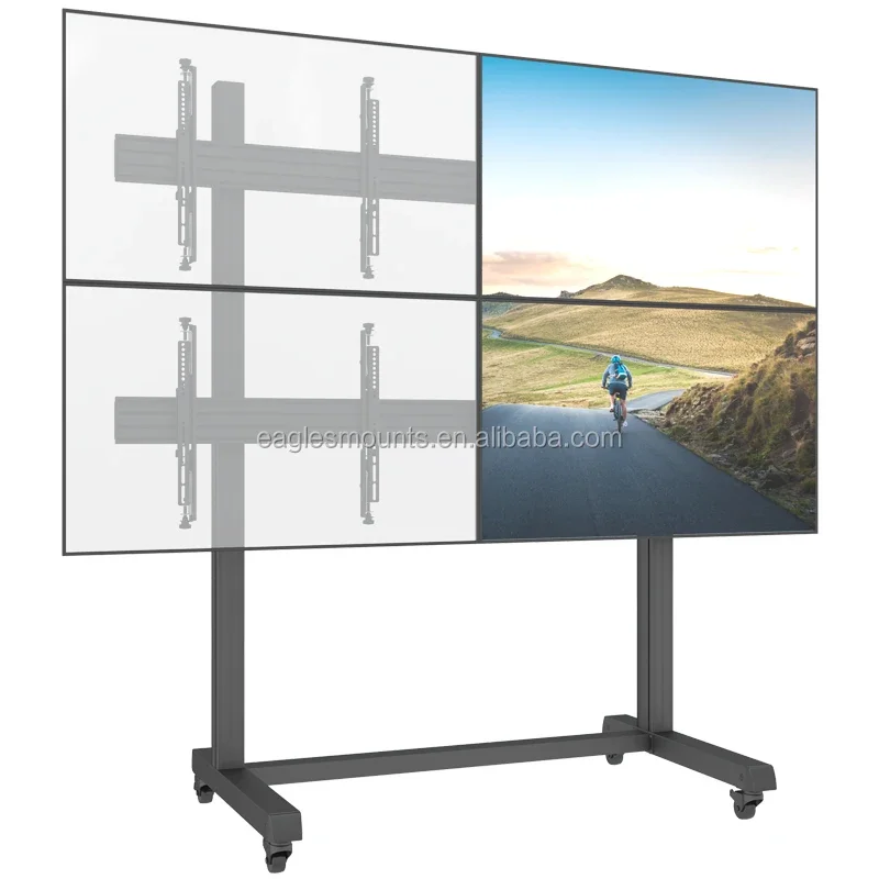 Support 32-65inch 2x2 3x2 Quad Screen TV Stand 4 TVs Videowall Stand Seamless Splicing Mobile TV Wall Mount bracket