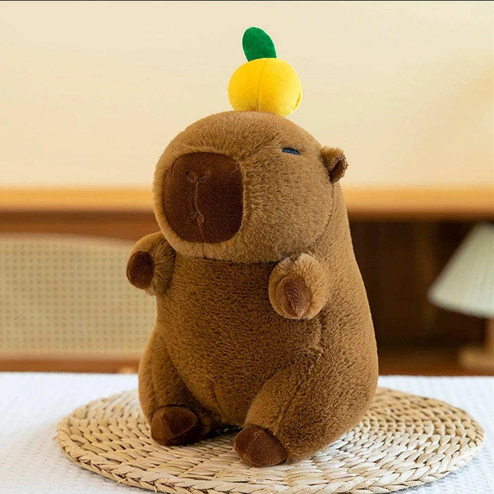 Lindo capibara de peluche de juguete kawaii lindo capibara con bolsa de tortuga gorro de fresa animales de peluche regalo para niños decoración del hogar