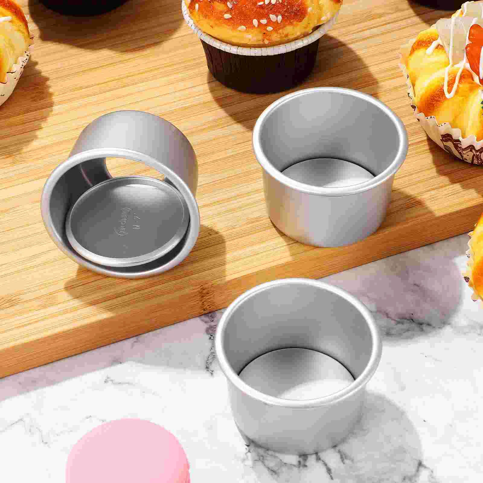 4 Pcs Round Baking Sheetss Non Sticks Non Sticks Non Sticks With Removable Bottom Aluminum Alloy Baking Molds Small Cake Baking