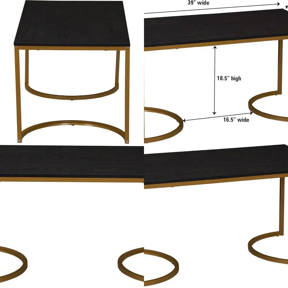 

Black Oak & Gold Metal Half-Moon Rectangular Coffee Table