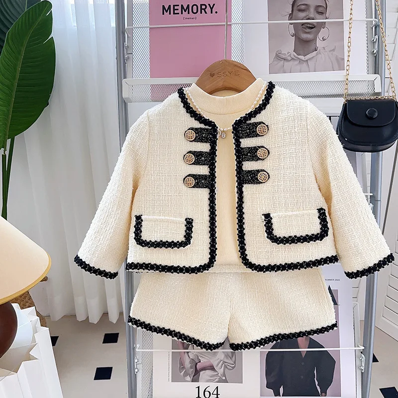 Spring and Autumn Outfit for Girls New Set Children's French Style Fashionable Jacket and Pants Two-Piece Set Trendy