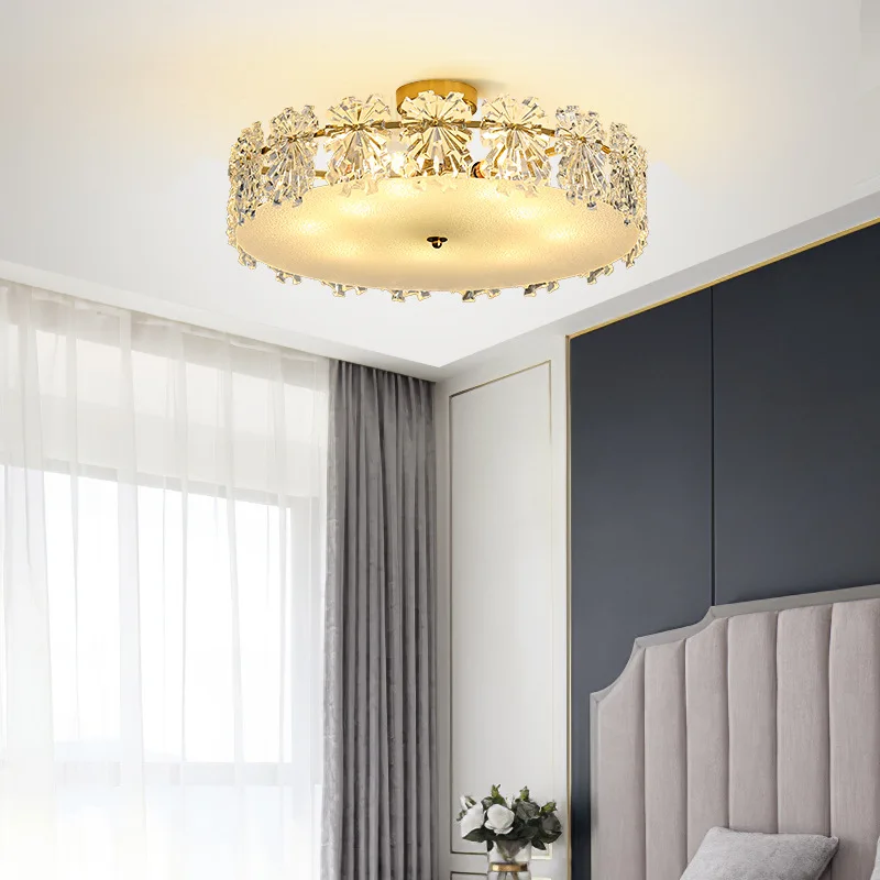 ضوء سقف زجاجي كريستالي حديث مستدير فاخر وبسيط على الطراز الفرنسي لغرفة النوم وممر غرفة الطعام #3
