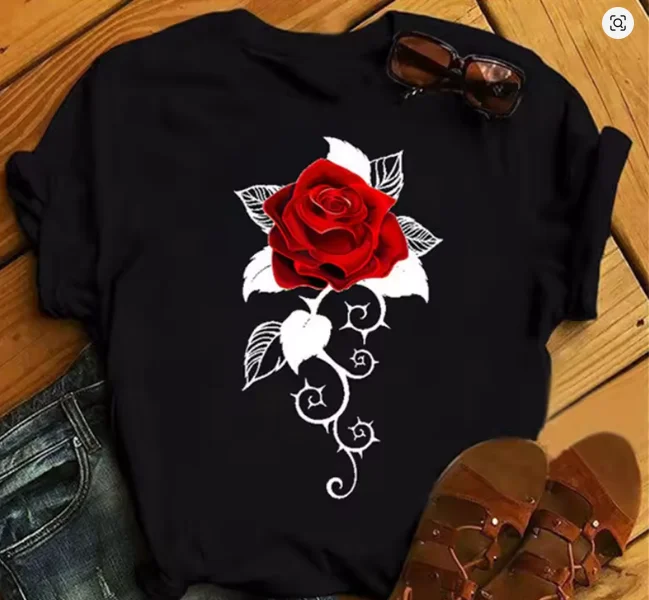 Street Fashion Trends 2025 - Creative Rose Musical Note Print Women