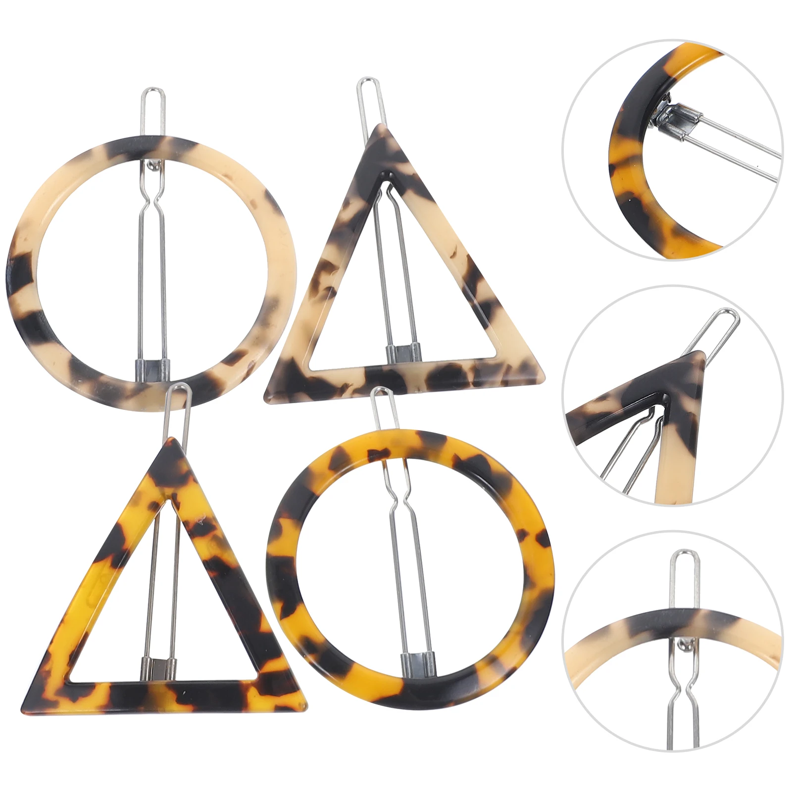 

4 pcs Leopard Print Hairpin Acrylic Clip Geometric Women Circle Triangular Hairstyle Accessories Wedding Daily Use Hair Bands