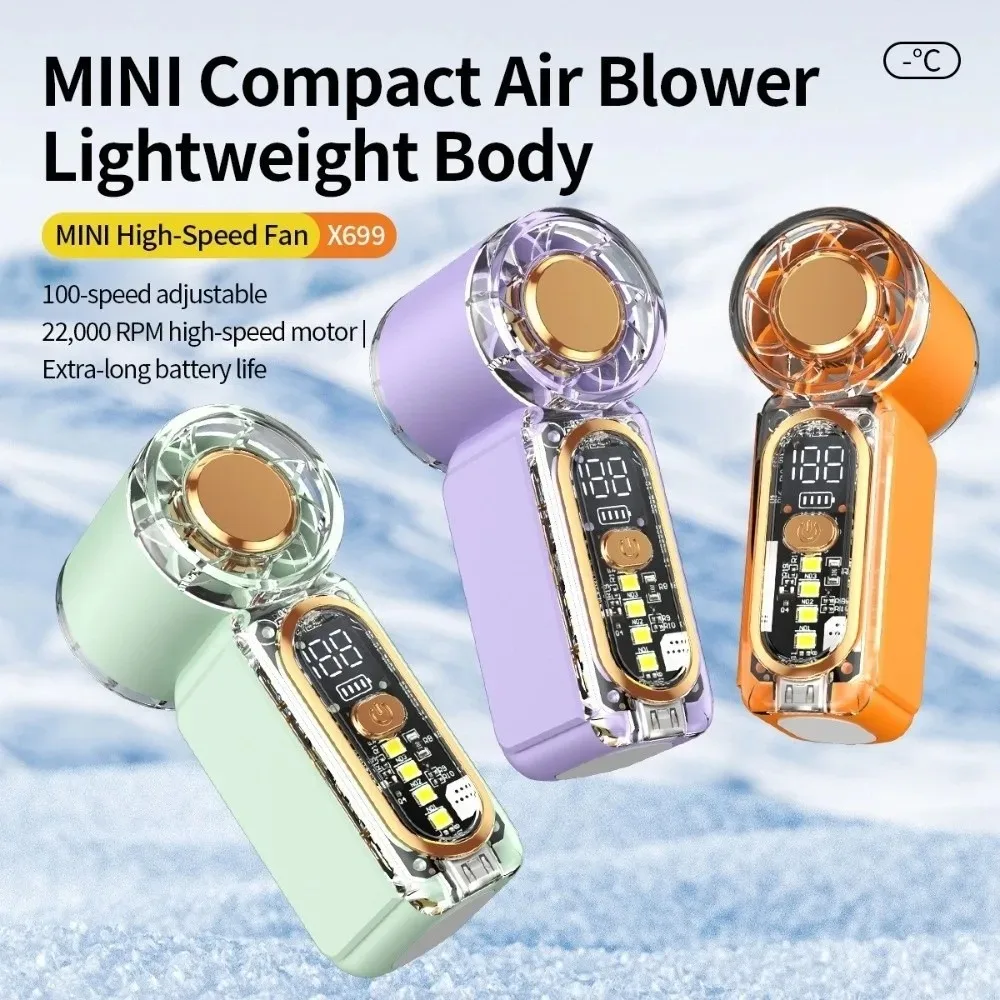 /USB Rechargeable Mini Handheld Fan Ultra-Quiet Digital Display Small Electric Fan Powerful Wind Personal Cooling Fan With Light