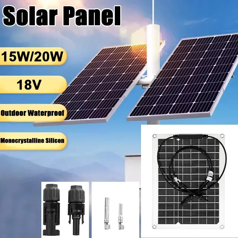 

18V Solar Panel Outdoor Waterproof 15W 20W Monocrystalline Silicon Solar Panel With Connector Car Yacht Boat Charger Solar Panel