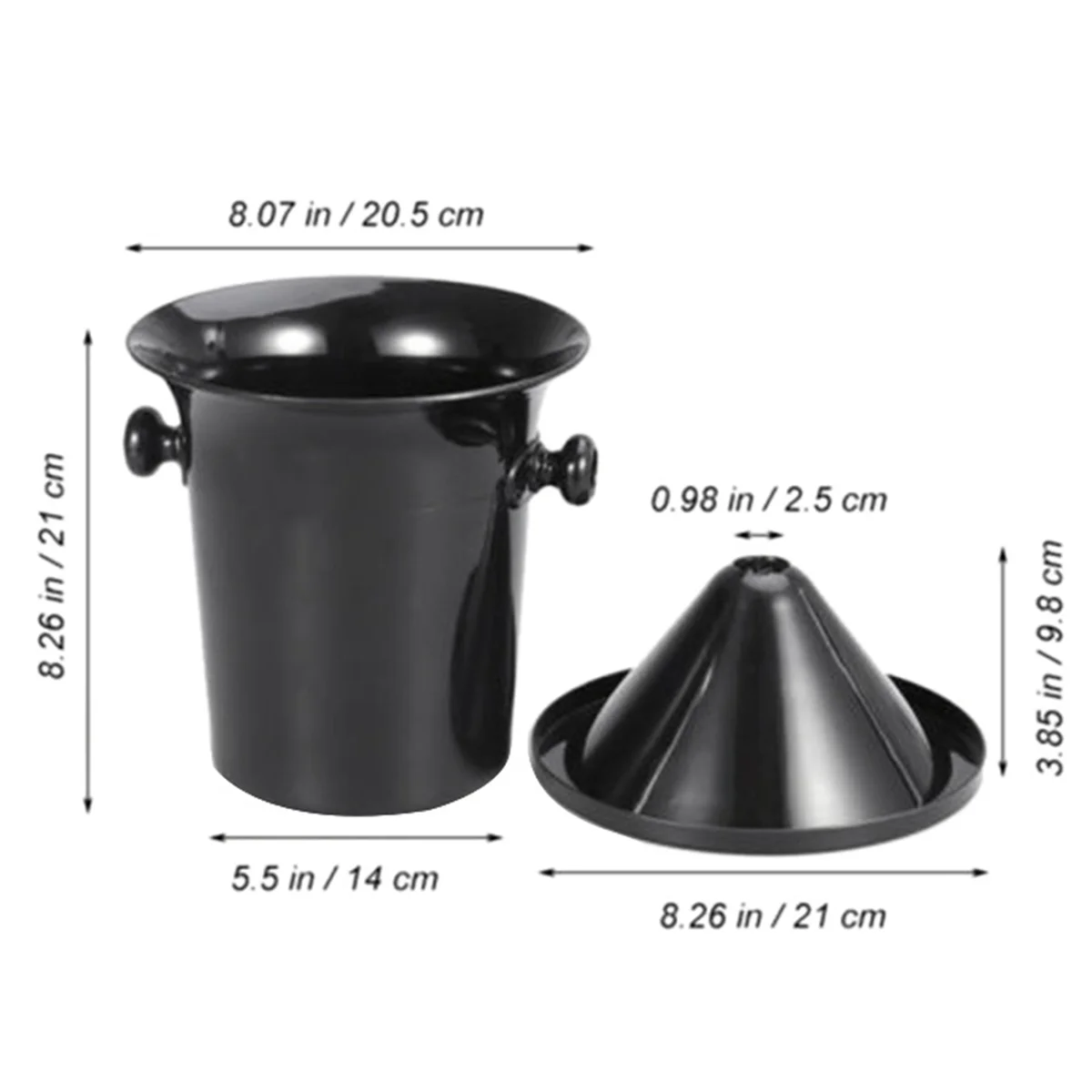 New Wine Dump Black Plastic Wine Spittoon - Standard Size with Black Funnel Champagne Bucket