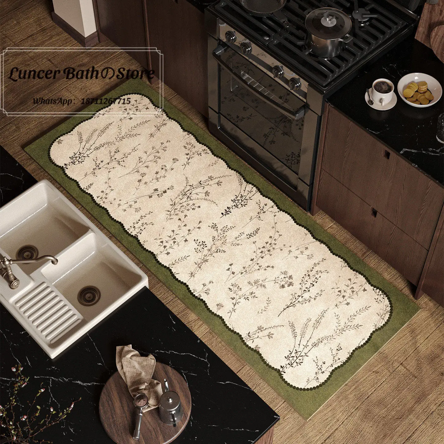 Retro style kitchen floor mat Household water-absorbing oil-absorbing quick-drying foot mat can be cut, dirt-resistant and