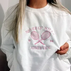 Women Spring Tennis Athletics 1984 Embroidered Vintage Style White Sweatshirts Loose Cotton No Fleece Ins Fashion Y2K Pullovers