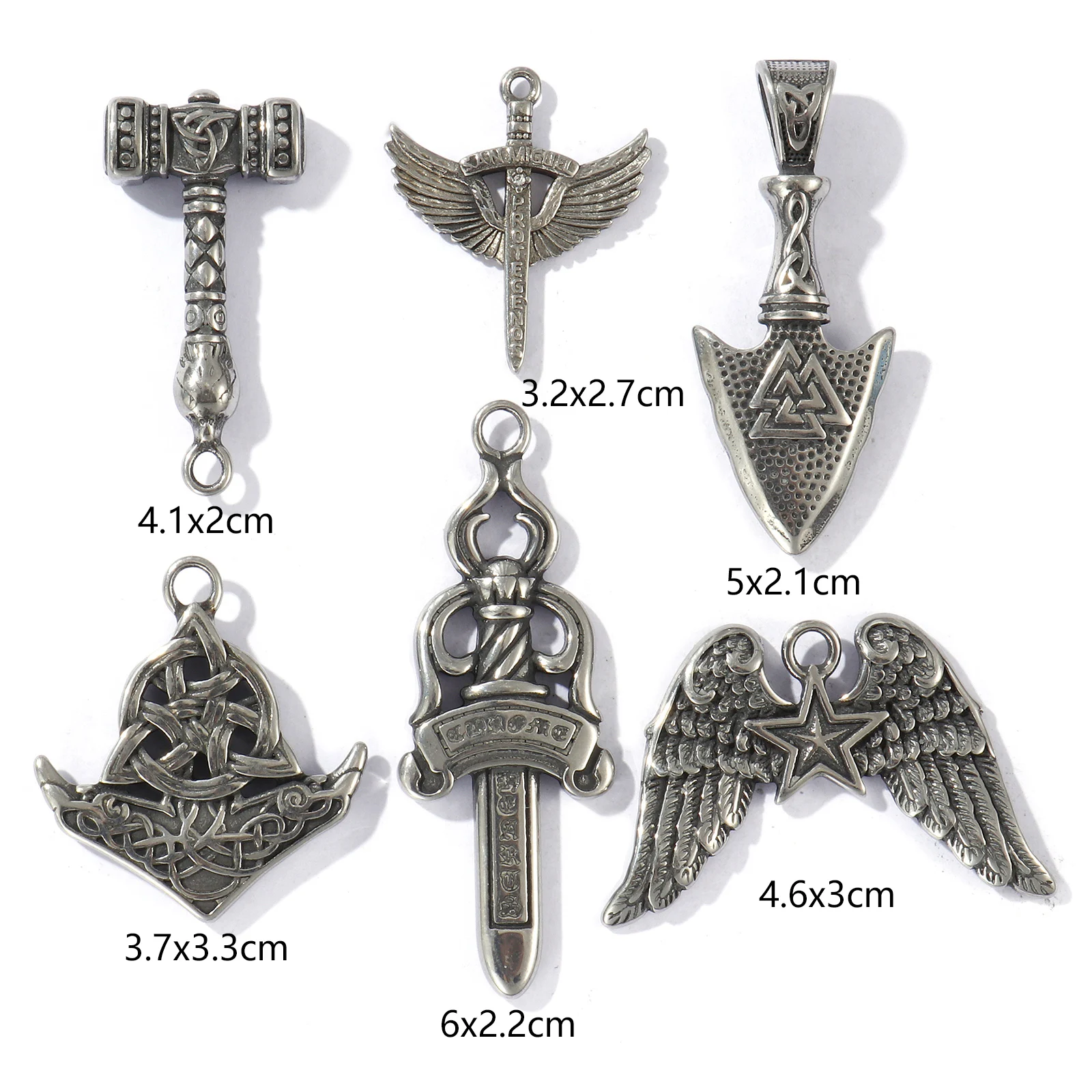 1 Piece 304 Stainless Steel Charms Antique Silver Plated Hammer Wing Arrow Pendants For DIY Necklace Jewelry Making Findings