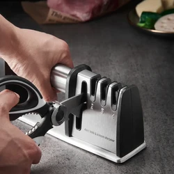 Knife Sharpeners 4 in 1 Kitchen Blade and Scissors Sharpening Tool Powerful Professional Kitchen Manual Knife Sharpener