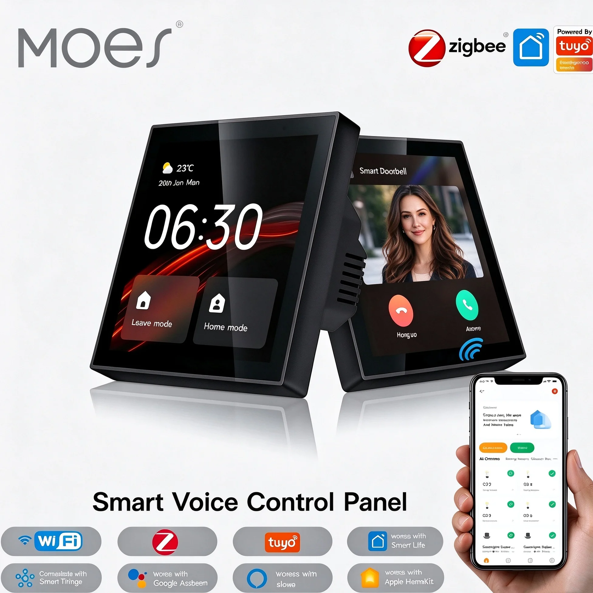 MOES Wifi Touch Center Control Panel，Tuya Screen， Bulid in Alexa Voice Control & ZigBee Gateway For Smart Scenes 4 Inches