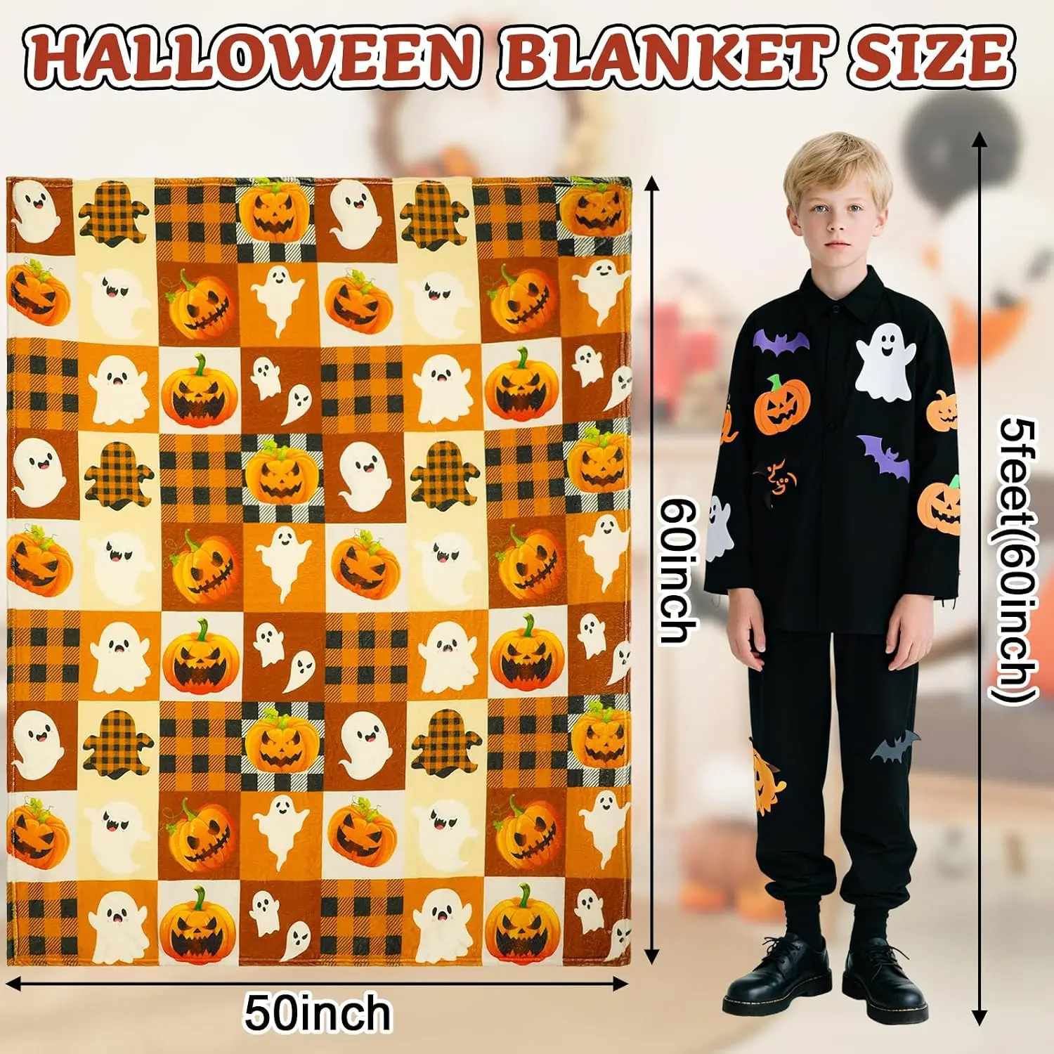 Jansun Halloween Throw Blanket 50x60 Inches Cozy Orange Couch Decor |   Ultra Soft Flannel 50x60 Inches, Breathable Cozy Warmth, Festive Orange Spooky Pattern, Perfect for Couch Bed and Gift