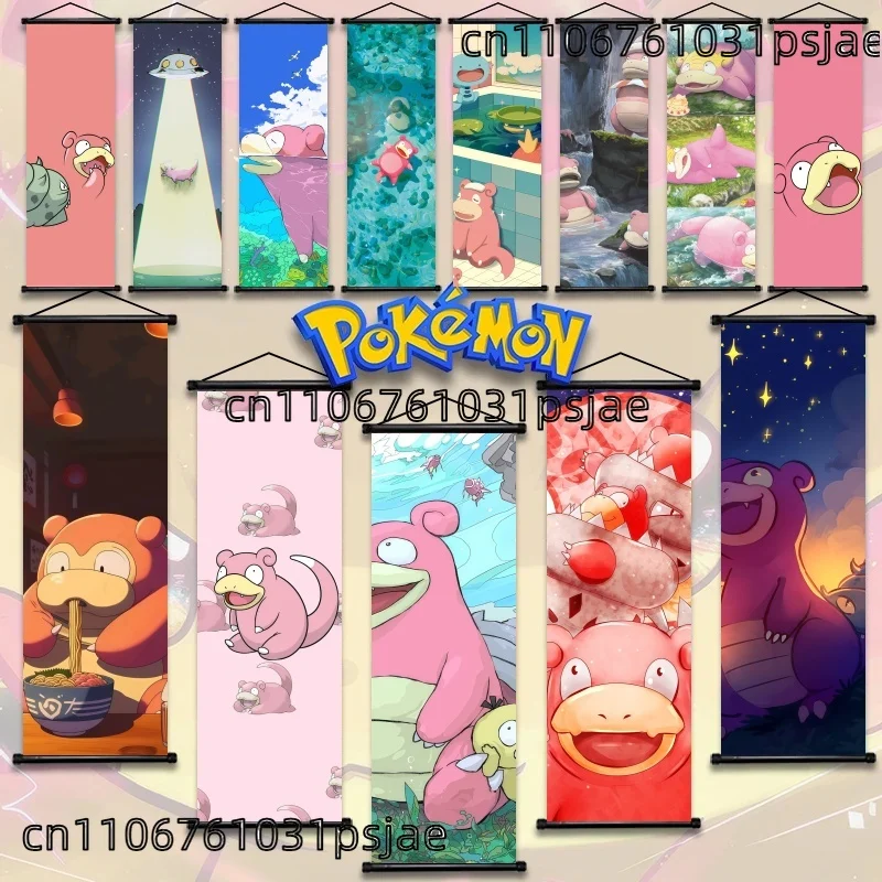 High - Quality Pokémon Slowpoke Art Fabric Scroll Hanging Poster - Ideal for Fans' Rooms & Halloween Xmas Decor