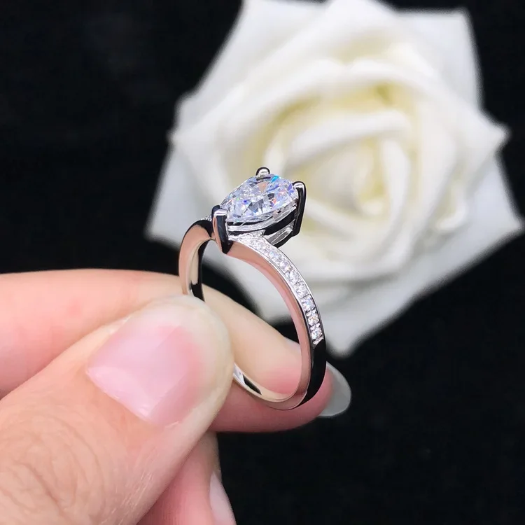 Anel de diamante em forma de lágrima feminino sólido 14K ouro branco AU585 Platina PT950 v lágrimas em forma de