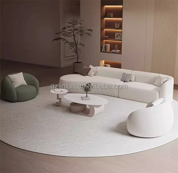 #Butter-Style Sofa Italian Minimalist Living Room Large Spaces Curved Design Low-Maintenance Tech Fabric Trending Velvet Sofa