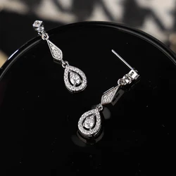 Women's Silver Drap Earrings Cubic Zirconia Marquise Bridal Wedding Earrings For Wedding Parties, Proms