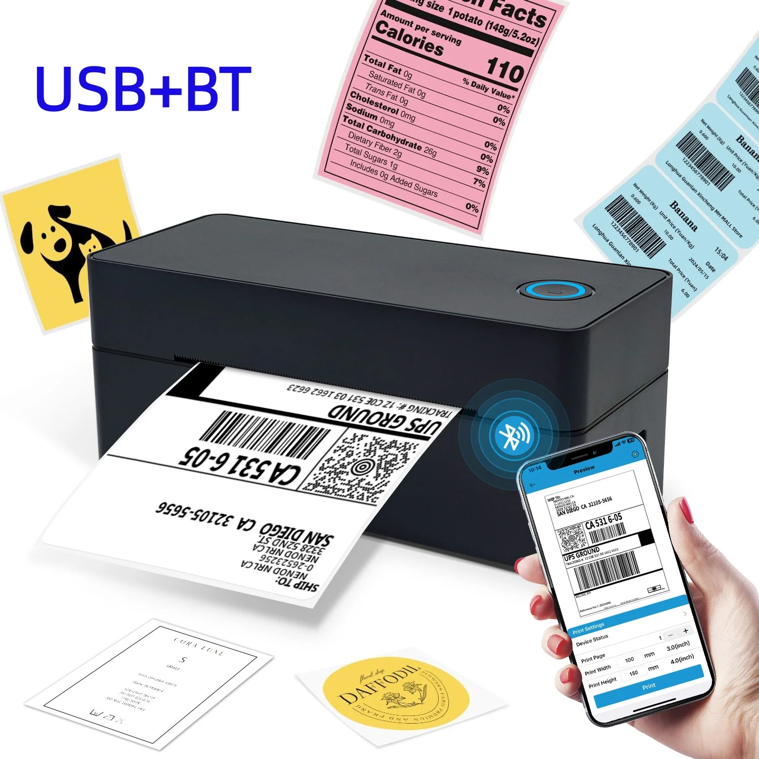 Thermal Label Printer Portable No Ink Required 203DPI 4x6 for Small ...
