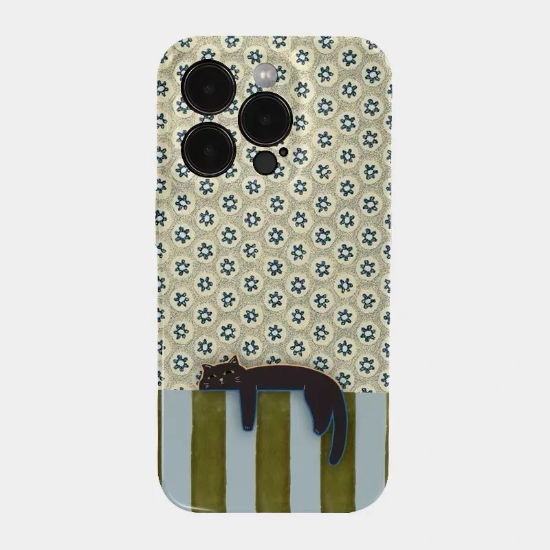 

Green Patterned Spliced Cat Phone Case for IPHONE 17 Air 16E 15 PROMAX 14 Plus 13 12 MINI 11 PRO 16Plus XR Acrylic Phone Cover