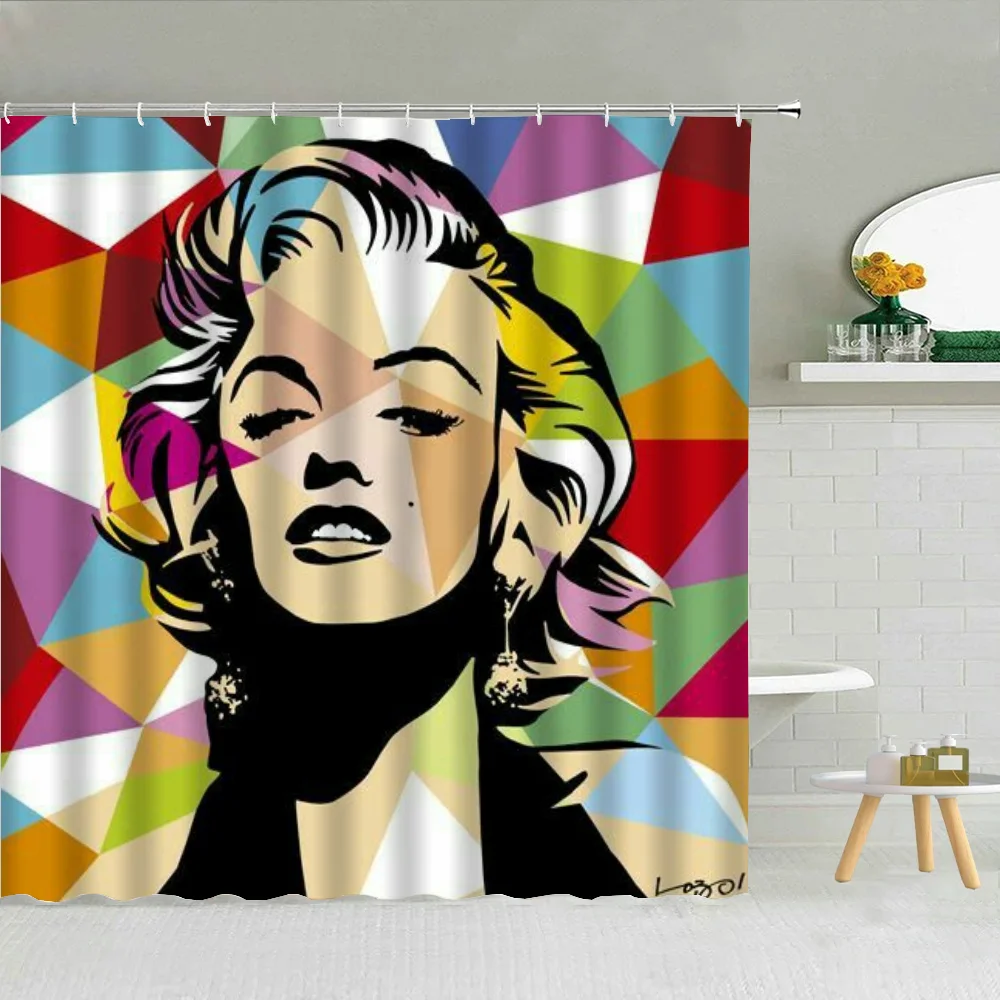 M-Marilyn Monroe Bathroom Shower Curtain Waterproof Folding Partition Bathrooms and Accessories Bath Things Curtains the Showers