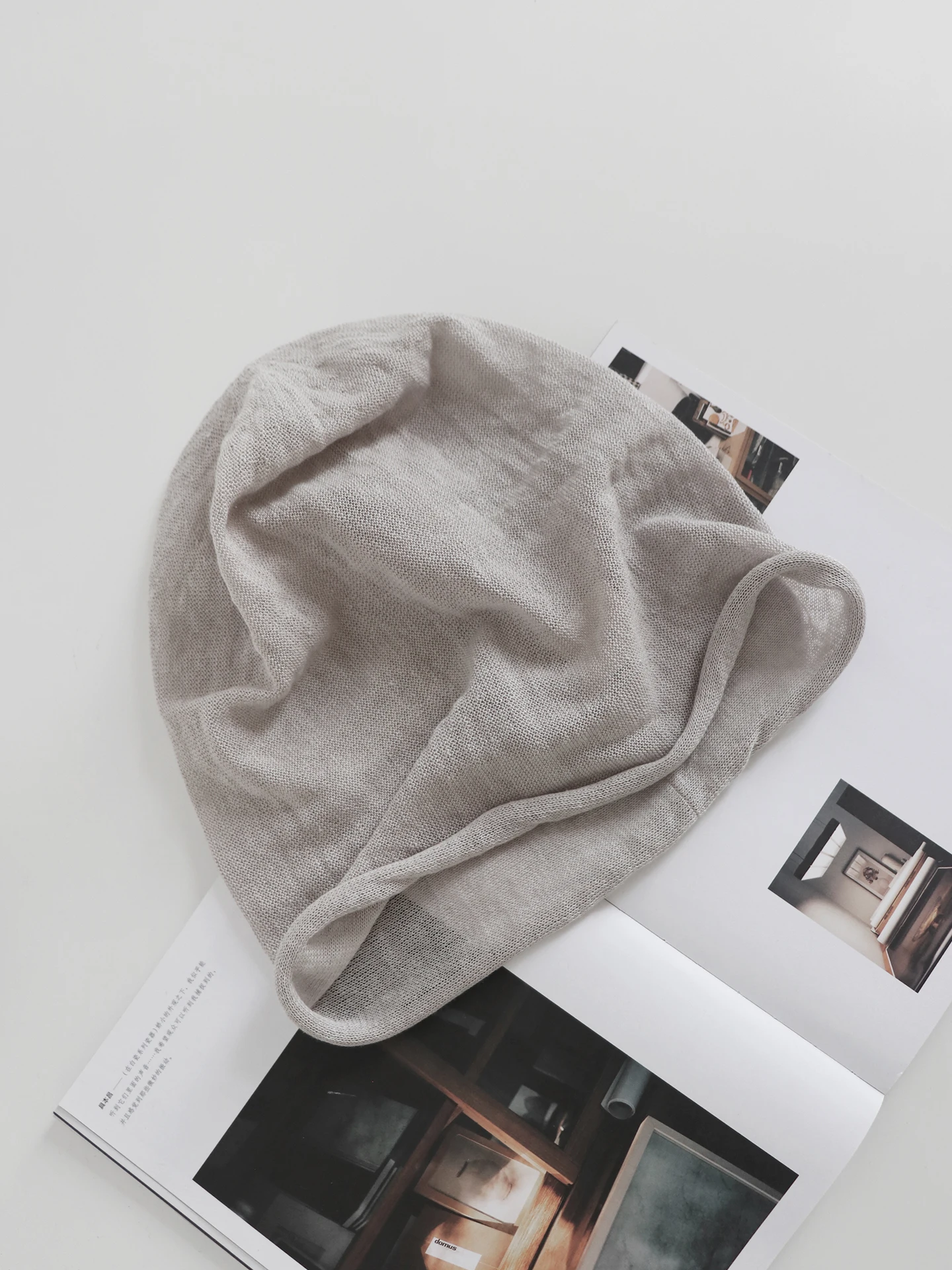 ultra-breathable-linen-knitted-turtleneck-cap-women's-spring-summer-lazy-style-cuffed-hat-round-top-adjustable-thickness-thin