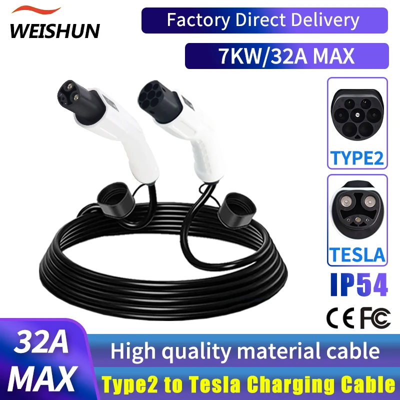 

TYPE2 к TESLA EV Зарядный кабель NACS Адаптер переменного тока 32A/16A Шнур электромобиля для подключения зарядной станции Type2 3 м/5 м