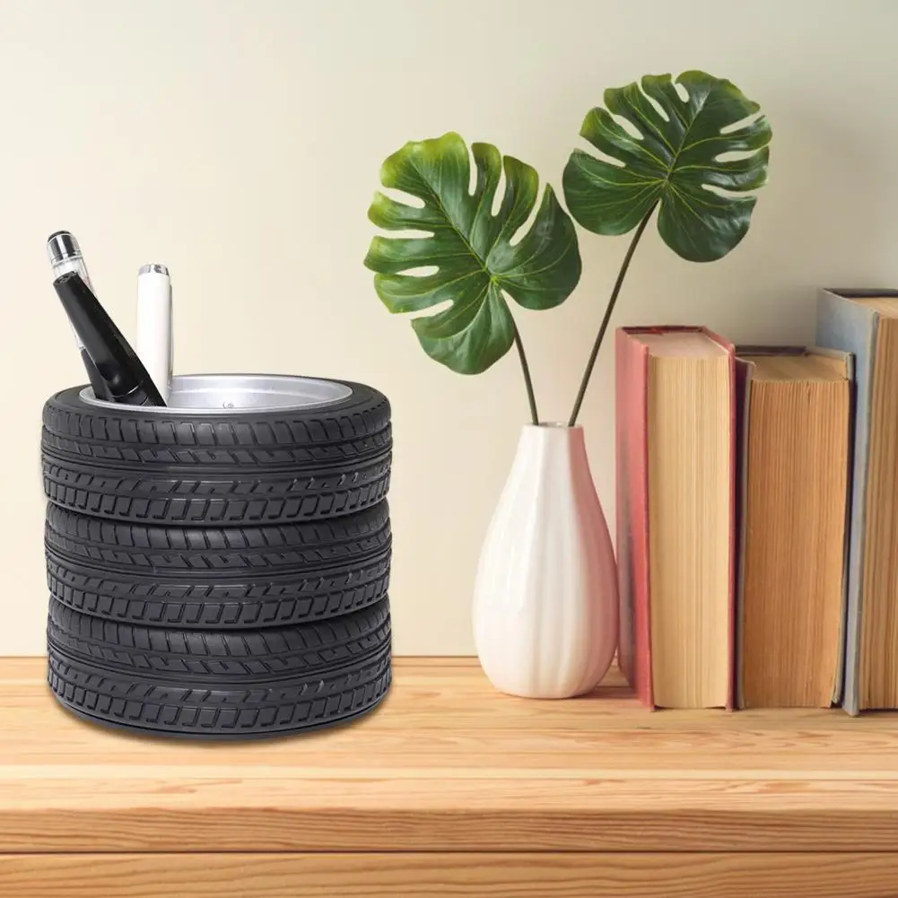 Stationery Holder Realistic Tire Shaped Pen Holder for Desk Stationery Durable Car Tire Pencil Holder for Office Decor Black