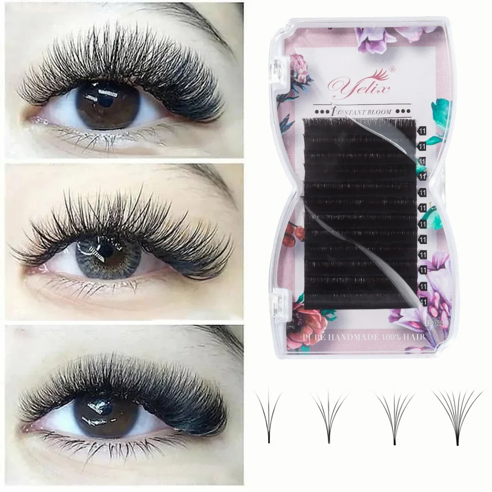 Yelix Standard Easy Fan Lashes Easy Fanning Eyelash Extensions Soft Faux Cils Volume Russe Natural Mink Eyelashes Individual