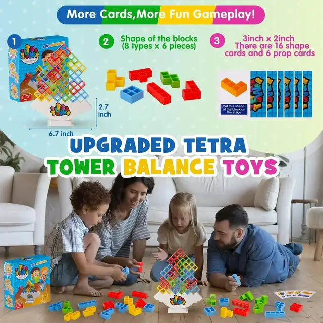 لعبة ألغاز Tetra Tower Fun Balance Stacking لبنات البناء للأطفال والكبار والأصدقاء وفريق النوم العائلي والحفلات الليلية 2