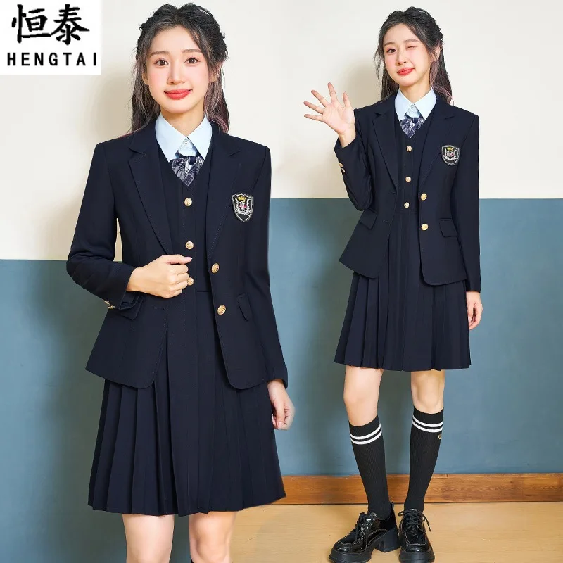 College Style Women's Suit2024New Autumn Small Stature Elegant Campus Suit OutfitjkUniform Suit Dress Set