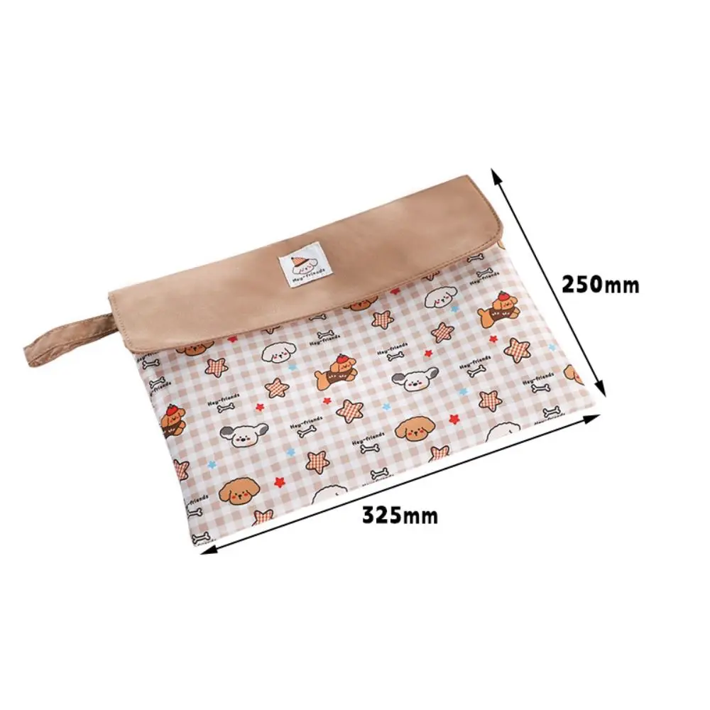 Cartoon Plaid Puppy A4 File Folder Handheld Washable Tutoring Bag Large Capacity Snap Button Document Folder School Office