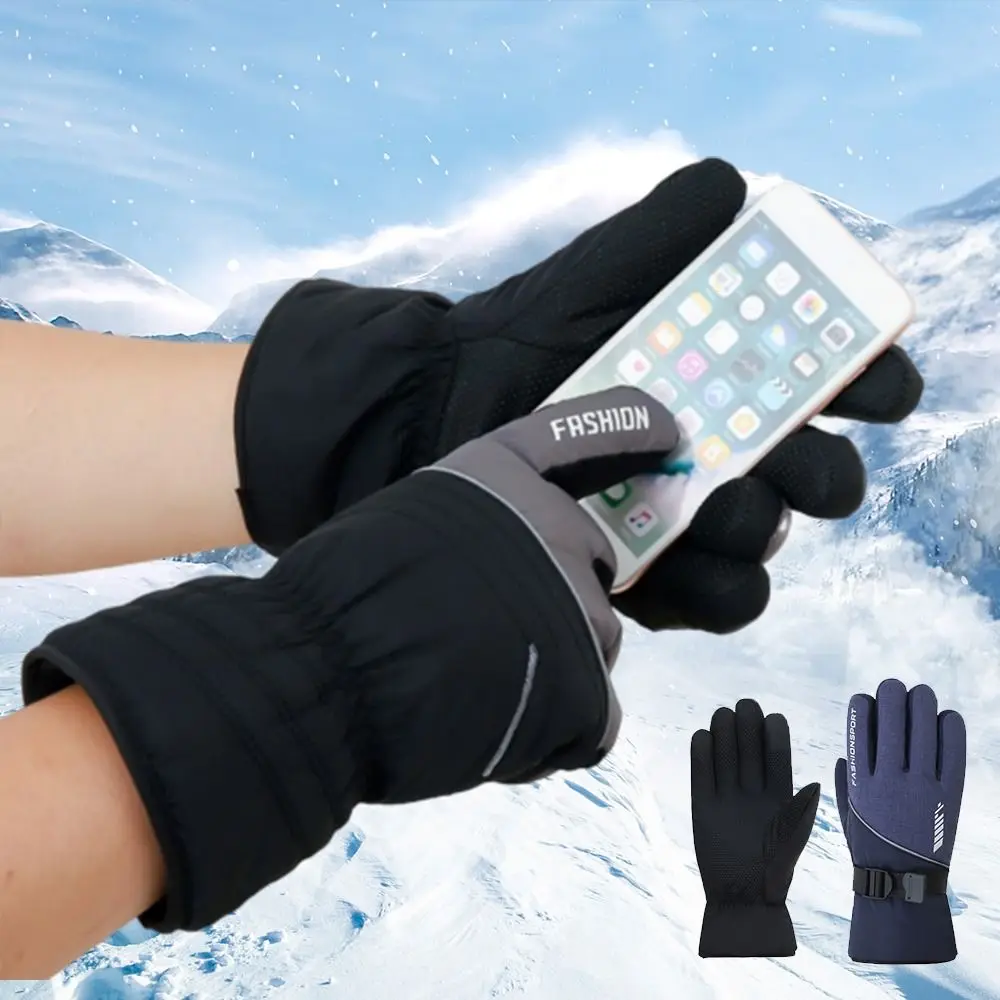 1 Paar Warme Ski Handschoenen Nieuwe Anti Slip Touchscreen Winterhandschoenen Dikker Volle Vingers Reflecterende Handschoenen Winter