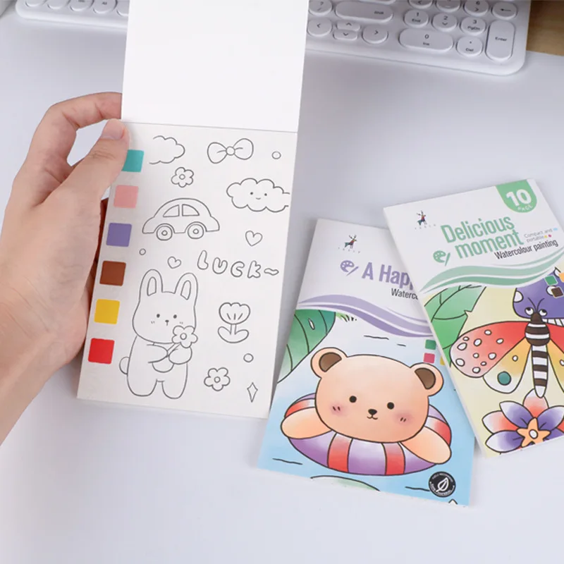 Kids Paint Coloring Book with Pigments - Watercolor Doodle Art Supplies for Toddlers, Sketch Pad & Drawing Paper for Children